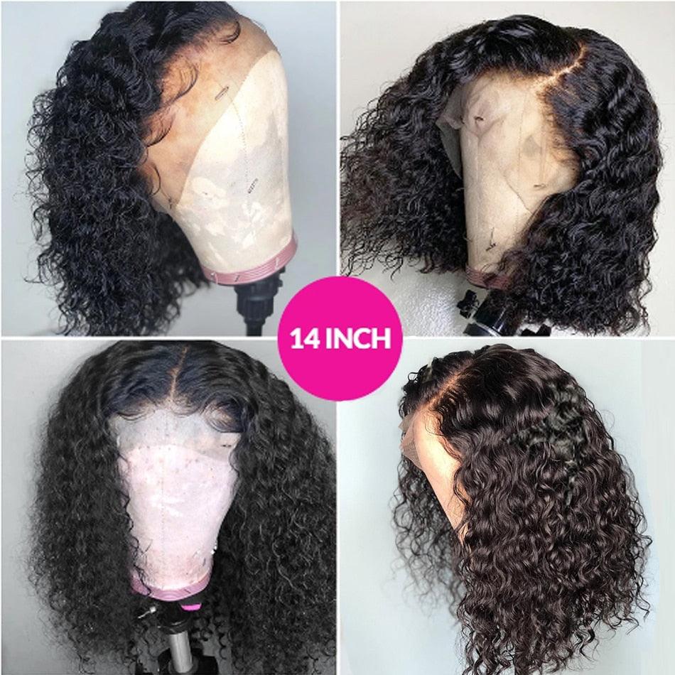 4X4 Water Wave Short Bob Wig 8-12Inches Best Human Hair Wigs For Black Woman Brazilian Pre Plucked Baby Hairs Jerry Curl Wigs Wigs For Black Women Gifts for Girlfriends