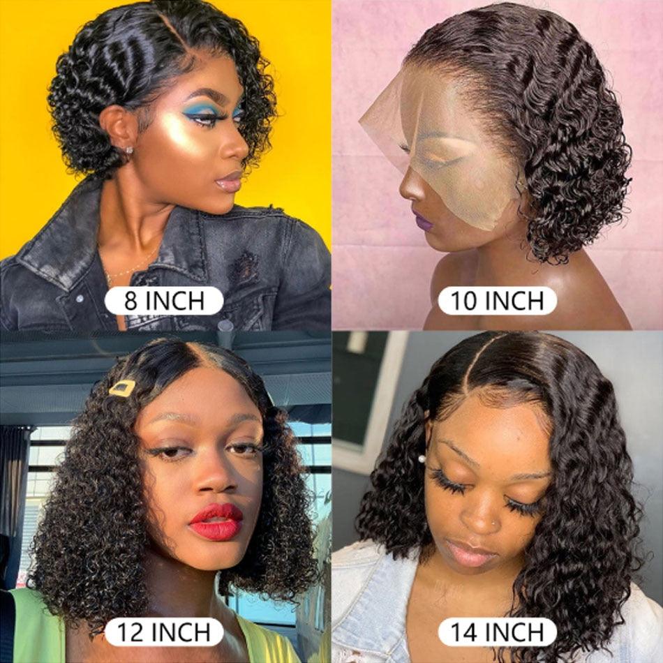 4X4 Water Wave Short Bob Wig 8-12Inches Best Human Hair Wigs For Black Woman Brazilian Pre Plucked Baby Hairs Jerry Curl Wigs Wigs For Black Women Gifts for Girlfriends