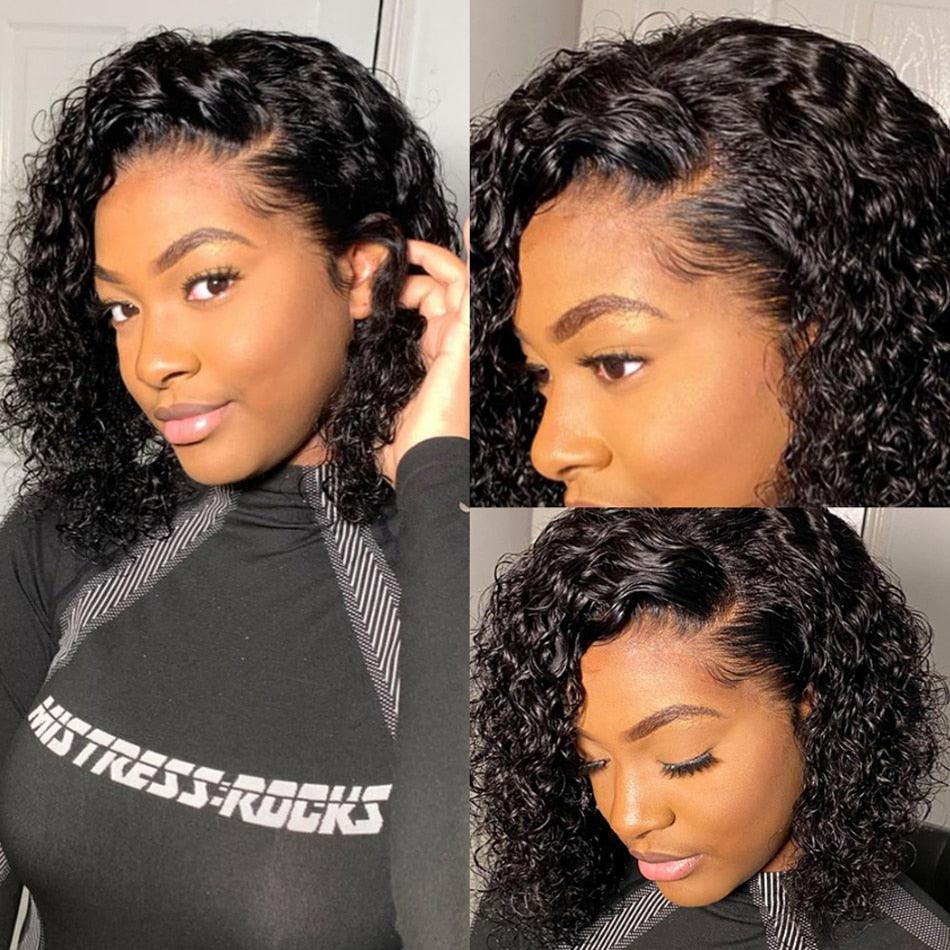 4X4 Water Wave Short Bob Wig 8-12Inches Best Human Hair Wigs For Black Woman Brazilian Pre Plucked Baby Hairs Jerry Curl Wigs Wigs For Black Women Gifts for Girlfriends