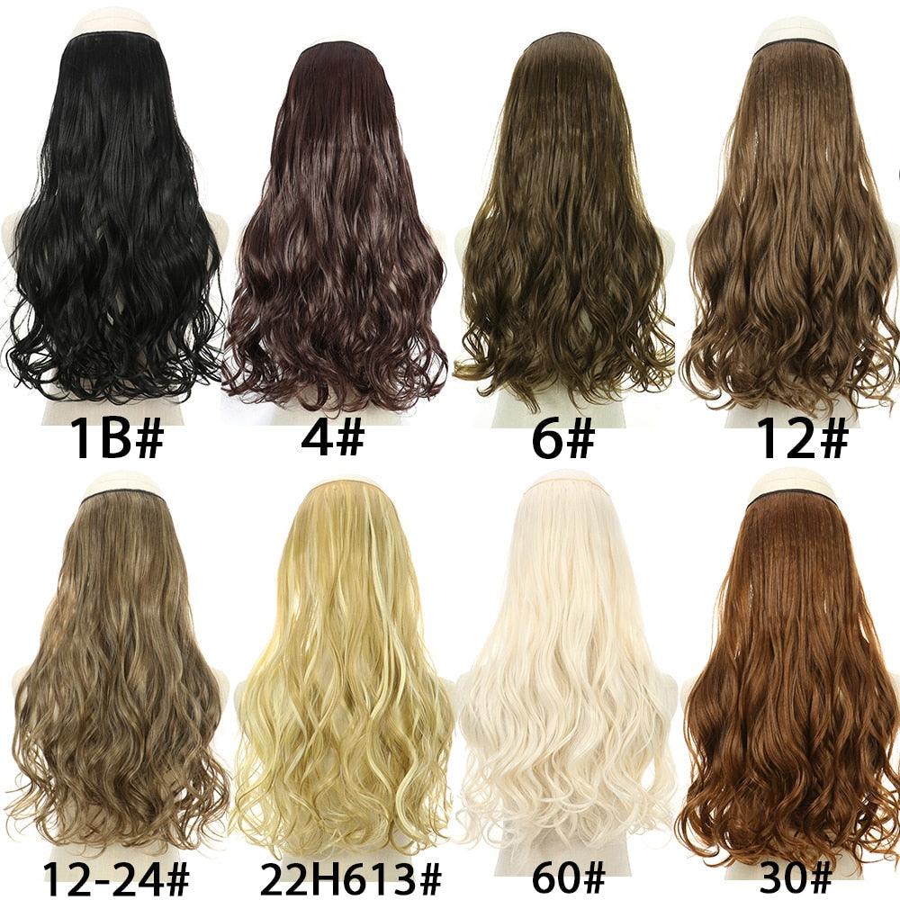 5 Clip In Hair Extension Heat Resistant Fake Hairpieces Long Wavy Hairstyles Synthetic Clip Golden On Hair Extensions Straight Hair Extensions with Invisible Fish Line Layered Hairpiece