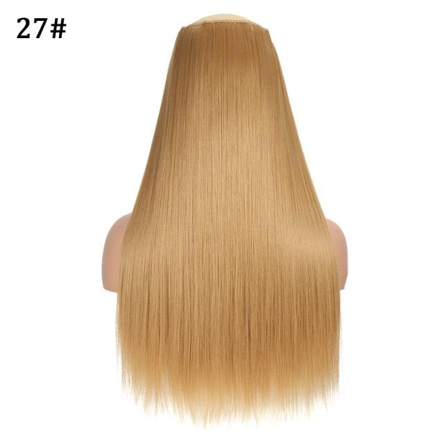 5 Clip In Hair Extension Heat Resistant Fake Hairpieces Long Wavy Hairstyles Synthetic Clip Golden On Hair Extensions Straight Hair Extensions with Invisible Fish Line Layered Hairpiece