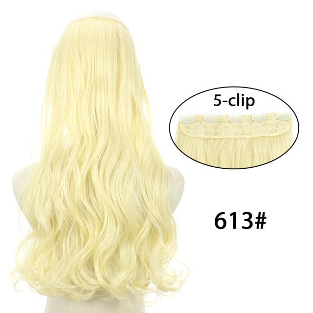 5 Clip In Hair Extension Heat Resistant Fake Hairpieces Long Wavy Hairstyles Synthetic Clip Golden On Hair Extensions Straight Hair Extensions with Invisible Fish Line Layered Hairpiece