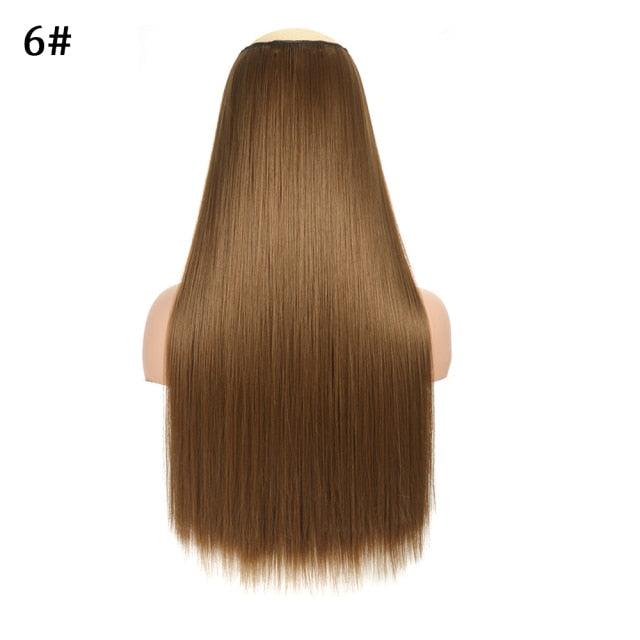 5 Clip In Hair Extension Heat Resistant Fake Hairpieces Long Wavy Hairstyles Synthetic Clip Golden On Hair Extensions Straight Hair Extensions with Invisible Fish Line Layered Hairpiece