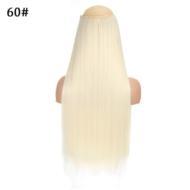 5 Clip In Hair Extension Heat Resistant Fake Hairpieces Long Wavy Hairstyles Synthetic Clip Golden On Hair Extensions Straight Hair Extensions with Invisible Fish Line Layered Hairpiece