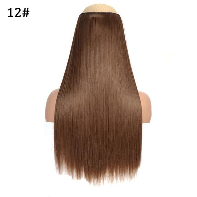 5 Clip In Hair Extension Heat Resistant Fake Hairpieces Long Wavy Hairstyles Synthetic Clip Golden On Hair Extensions Straight Hair Extensions with Invisible Fish Line Layered Hairpiece