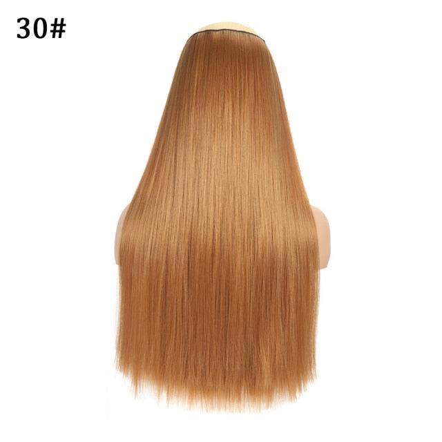 5 Clip In Hair Extension Heat Resistant Fake Hairpieces Long Wavy Hairstyles Synthetic Clip Golden On Hair Extensions Straight Hair Extensions with Invisible Fish Line Layered Hairpiece