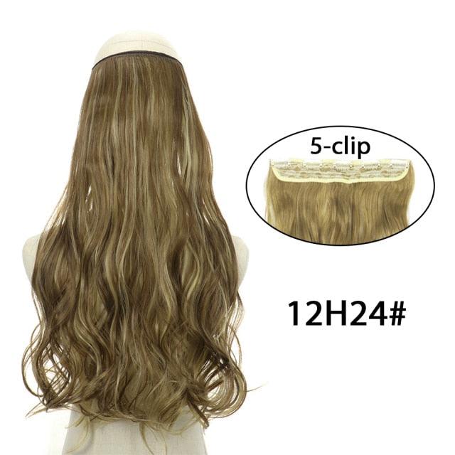 5 Clip In Hair Extension Heat Resistant Fake Hairpieces Long Wavy Hairstyles Synthetic Clip Golden On Hair Extensions Straight Hair Extensions with Invisible Fish Line Layered Hairpiece