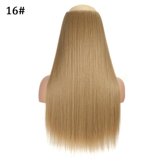 5 Clip In Hair Extension Heat Resistant Fake Hairpieces Long Wavy Hairstyles Synthetic Clip Golden On Hair Extensions Straight Hair Extensions with Invisible Fish Line Layered Hairpiece