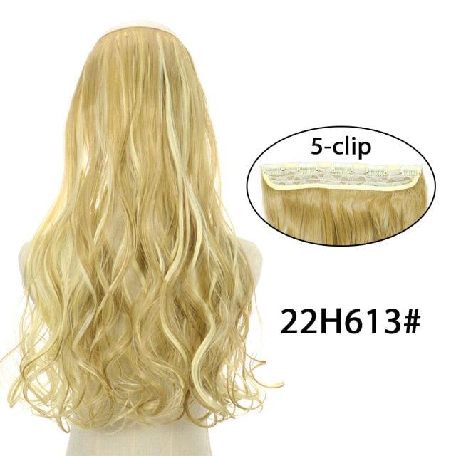 5 Clip In Hair Extension Heat Resistant Fake Hairpieces Long Wavy Hairstyles Synthetic Clip Golden On Hair Extensions Straight Hair Extensions with Invisible Fish Line Layered Hairpiece