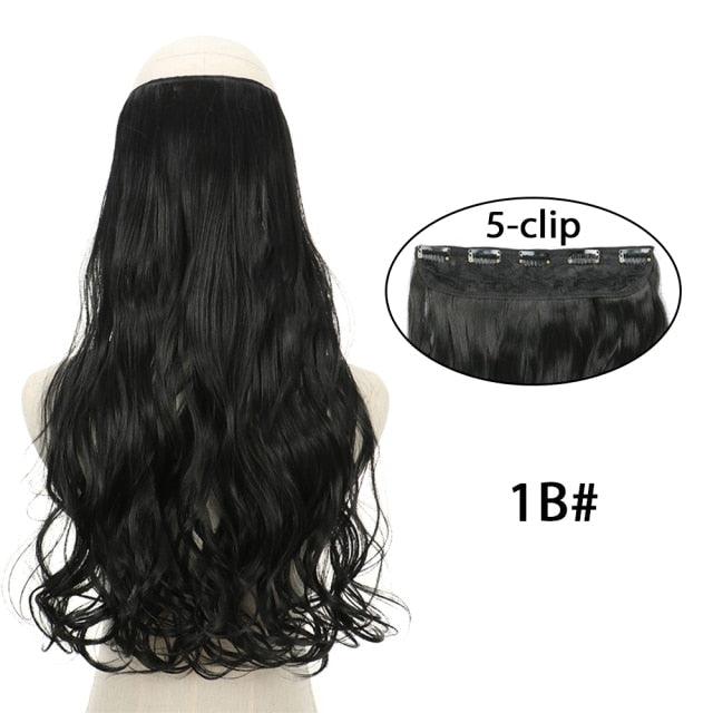 5 Clip In Hair Extension Heat Resistant Fake Hairpieces Long Wavy Hairstyles Synthetic Clip Golden On Hair Extensions Straight Hair Extensions with Invisible Fish Line Layered Hairpiece