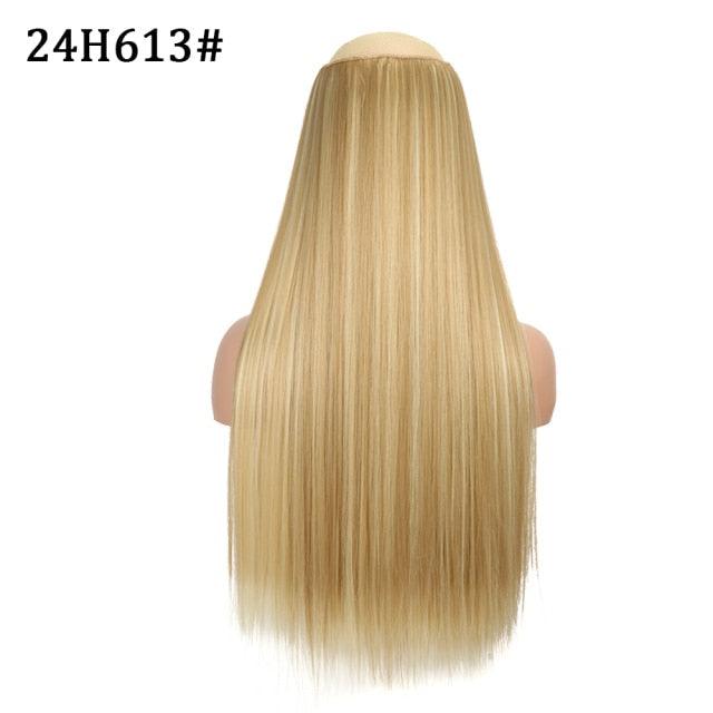 5 Clip In Hair Extension Heat Resistant Fake Hairpieces Long Wavy Hairstyles Synthetic Clip Golden On Hair Extensions Straight Hair Extensions with Invisible Fish Line Layered Hairpiece