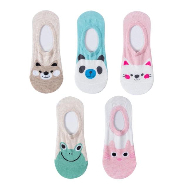 5 Pairs 3D Cartoon Harajuku Cat Cute Heart Invisible Cotton Socks Casual Boat Socks Funny Girl Ankle Sock Set for Women