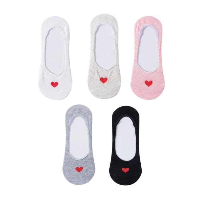 5 Pairs 3D Cartoon Harajuku Cat Cute Heart Invisible Cotton Socks Casual Boat Socks Funny Girl Ankle Sock Set for Women