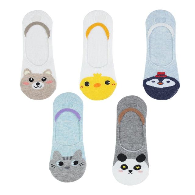 5 Pairs 3D Cartoon Harajuku Cat Cute Heart Invisible Cotton Socks Casual Boat Socks Funny Girl Ankle Sock Set for Women