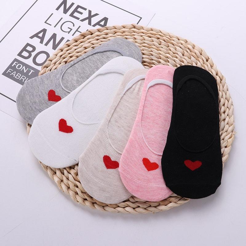 5 Pairs 3D Cartoon Harajuku Cat Cute Heart Invisible Cotton Socks Casual Boat Socks Funny Girl Ankle Sock Set for Women