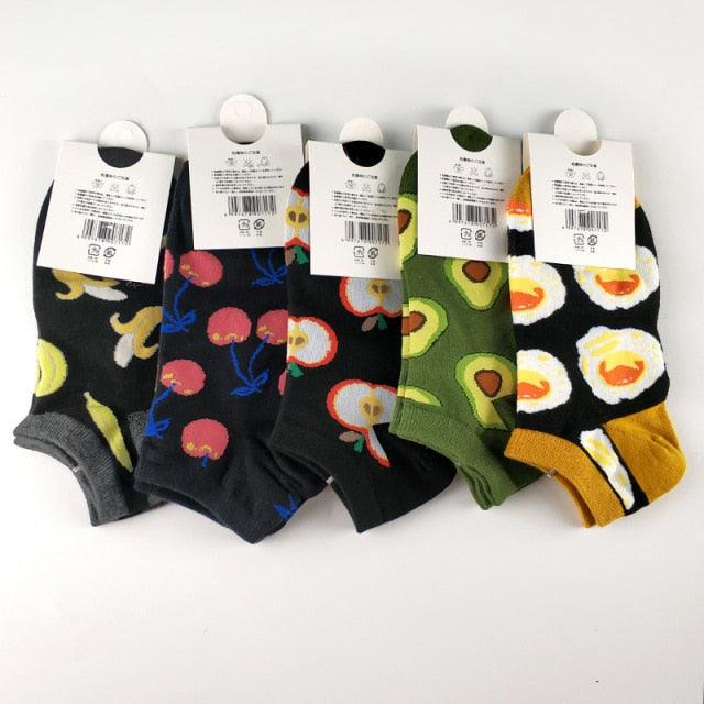 5 Pairs Animal Food Fruit Avocado Zebra Burger Omelets Flamingo Socks Happy Cotton Ankle Funny Combed Out Of Pure Cotton Summer Casual Sock For Men And Women