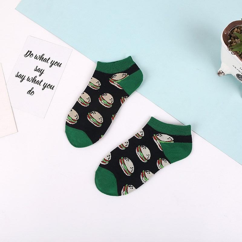 5 Pairs Animal Food Fruit Avocado Zebra Burger Omelets Flamingo Socks Happy Cotton Ankle Funny Combed Out Of Pure Cotton Summer Casual Sock For Men And Women