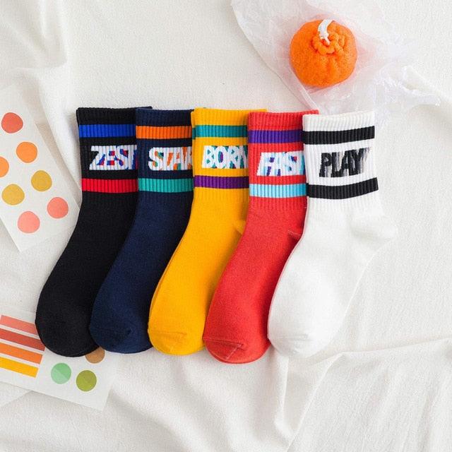 5 Pairs Fashion Unisex Cute Cartoon face Patterned Long Socks Soft Breathable Cotton Material Sport Summer Warm Winter Funny Harajuku Socks For Men And Women