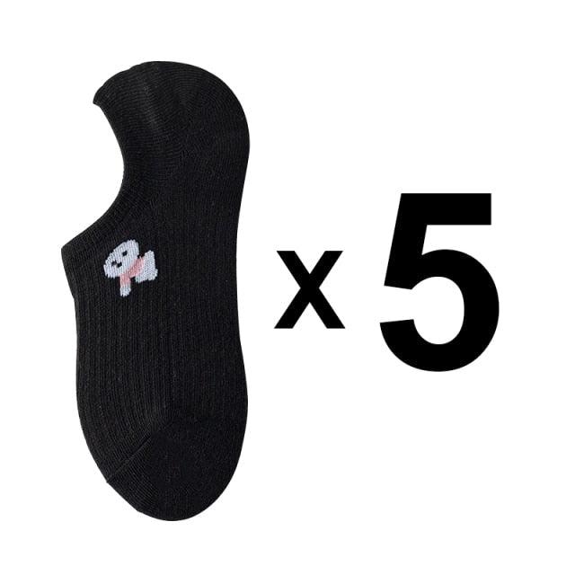 5 Pairs Kawaii Cute Animal Print Socks Set Invisible Happy Fashion Ankle Funny Socks Set Girl Cotton Summer Silicone Non-slip Boat Socks Ankle Socks For Men And Women