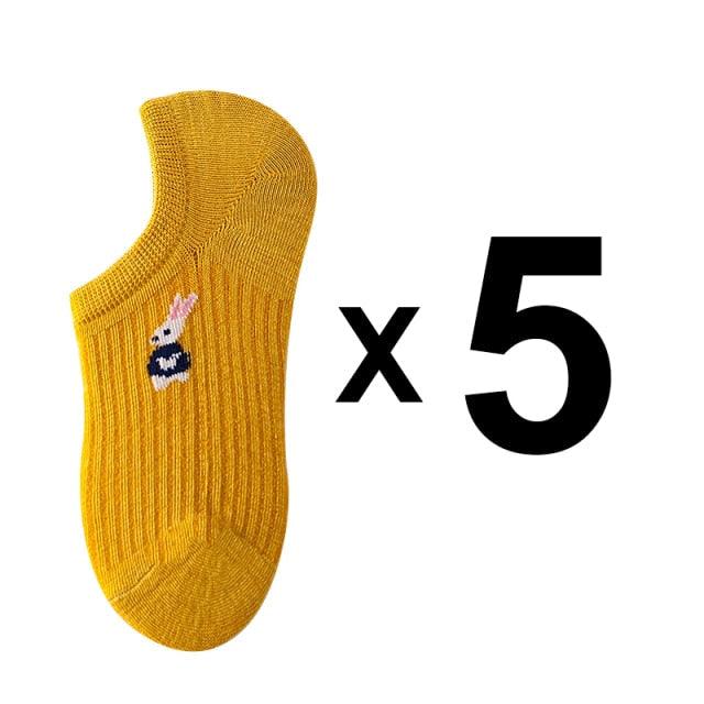 5 Pairs Kawaii Cute Animal Print Socks Set Invisible Happy Fashion Ankle Funny Socks Set Girl Cotton Summer Silicone Non-slip Boat Socks Ankle Socks For Men And Women