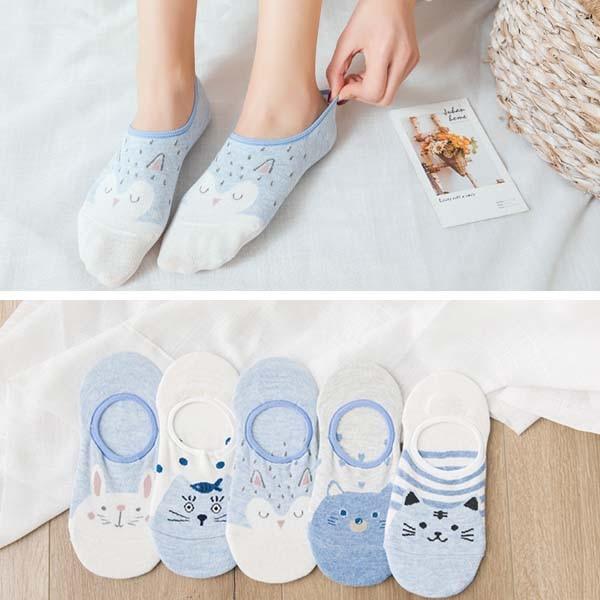 5 pairs Summer Socks Female Cartoon Animal Bear Mouse Socks Cute Funny Invisible Cotton Ankle Socks For Women