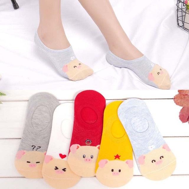 5 pairs Summer Socks Female Cartoon Animal Bear Mouse Socks Cute Funny Invisible Cotton Ankle Socks For Women