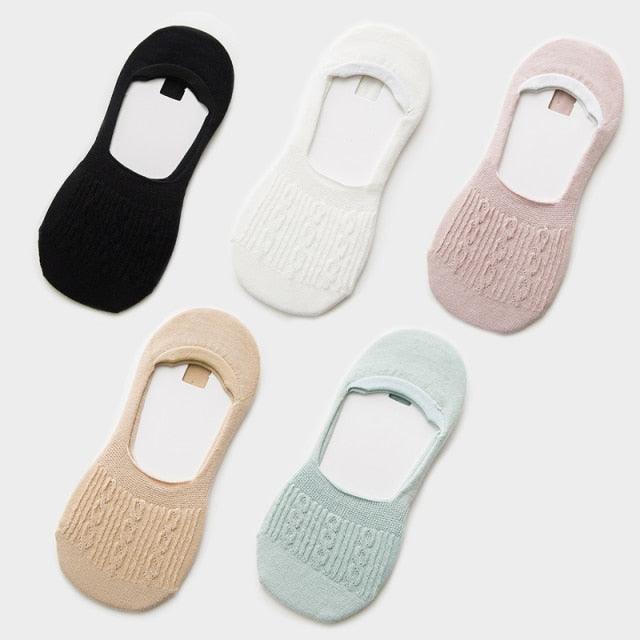 5 Pairs Women Cotton Low Cut Socks Solid Snowflake Soft Summer Silicone Non-slip Deep Mouth Prevent Heel Loss Slipper Socks For Women