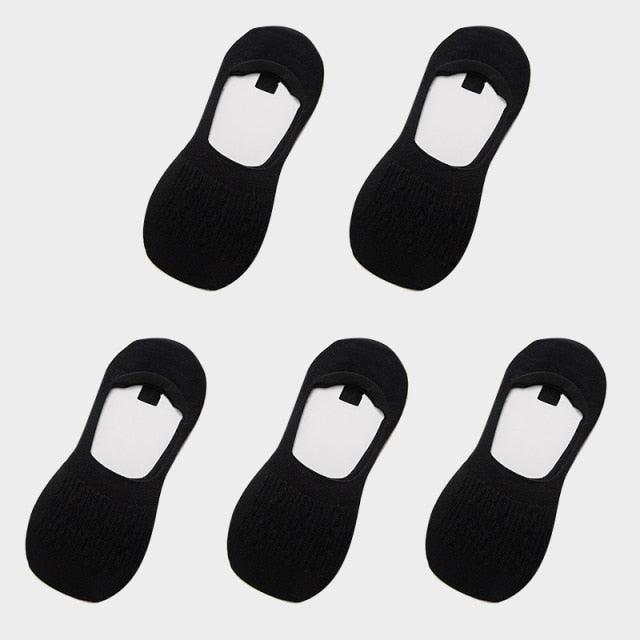 5 Pairs Women Cotton Low Cut Socks Solid Snowflake Soft Summer Silicone Non-slip Deep Mouth Prevent Heel Loss Slipper Socks For Women