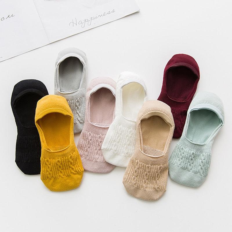 5 Pairs Women Cotton Low Cut Socks Solid Snowflake Soft Summer Silicone Non-slip Deep Mouth Prevent Heel Loss Slipper Socks For Women