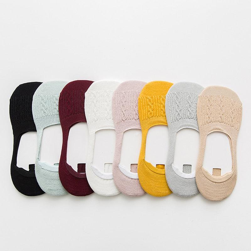 5 Pairs Women Cotton Low Cut Socks Solid Snowflake Soft Summer Silicone Non-slip Deep Mouth Prevent Heel Loss Slipper Socks For Women