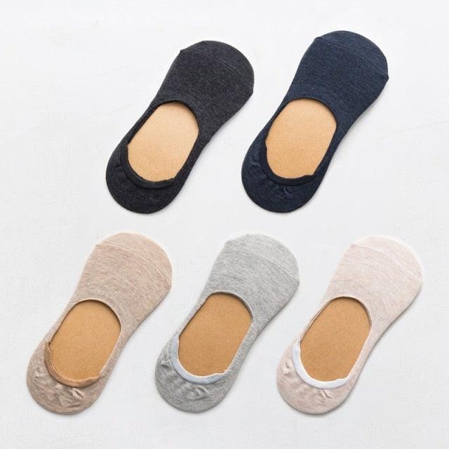 5 Pairs Women Cotton Low Cut Socks Solid Snowflake Soft Summer Silicone Non-slip Deep Mouth Prevent Heel Loss Slipper Socks For Women