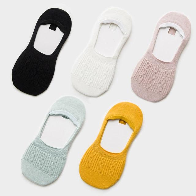 5 Pairs Women Cotton Low Cut Socks Solid Snowflake Soft Summer Silicone Non-slip Deep Mouth Prevent Heel Loss Slipper Socks For Women