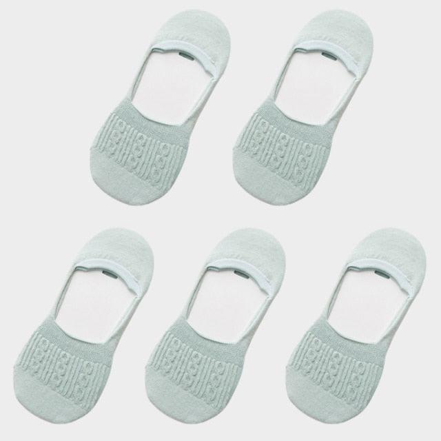 5 Pairs Women Cotton Low Cut Socks Solid Snowflake Soft Summer Silicone Non-slip Deep Mouth Prevent Heel Loss Slipper Socks For Women