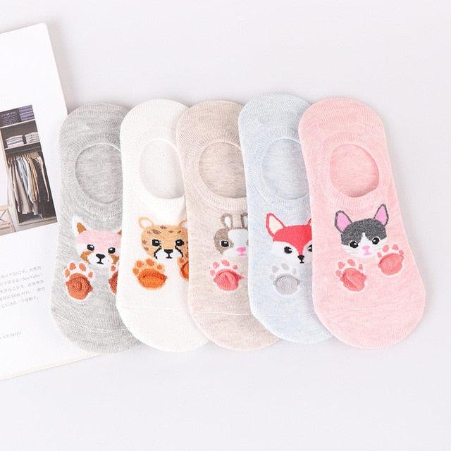 5 Pairs/Lot Cute Harajuku Animal Women Socks Set Funny Spring Cat Dog Rabbit Panda Low Cut Short Sock Happy