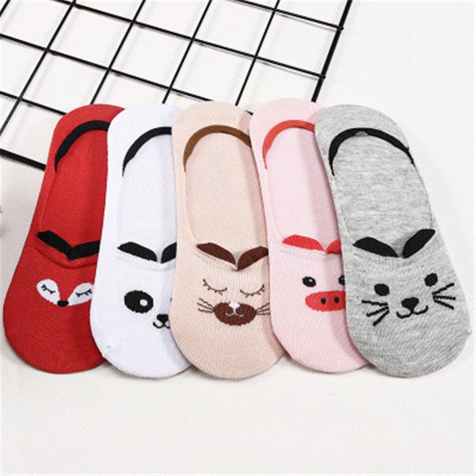 5 Pairs/Lot Cute Harajuku Animal Women Socks Set Funny Spring Cat Dog Rabbit Panda Low Cut Short Sock Happy