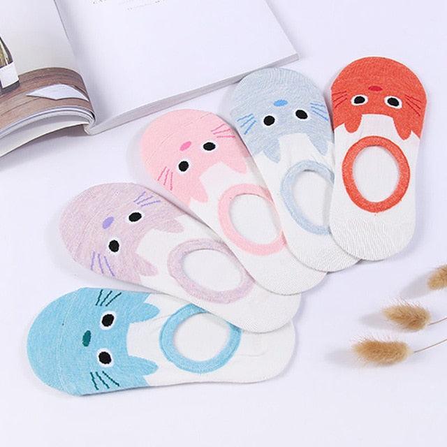 5 Pairs/Lot Cute Harajuku Animal Women Socks Set Funny Spring Cat Dog Rabbit Panda Low Cut Short Sock Happy