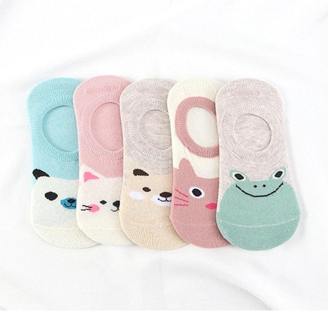 5 Pairs/Lot Cute Harajuku Animal Women Socks Set Funny Spring Cat Dog Rabbit Panda Low Cut Short Sock Happy