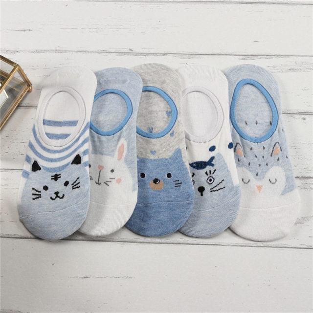 5 Pairs/Lot Cute Harajuku Animal Women Socks Set Funny Spring Cat Dog Rabbit Panda Low Cut Short Sock Happy