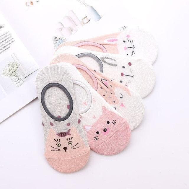 5 Pairs/Lot Cute Harajuku Animal Women Socks Set Funny Spring Cat Dog Rabbit Panda Low Cut Short Sock Happy