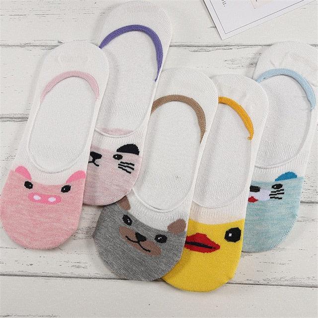 5 Pairs/Lot Cute Harajuku Animal Women Socks Set Funny Spring Cat Dog Rabbit Panda Low Cut Short Sock Happy