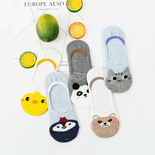 5 Pairs/Lot Cute Harajuku Animal Women Socks Set Funny Spring Cat Dog Rabbit Panda Low Cut Short Sock Happy