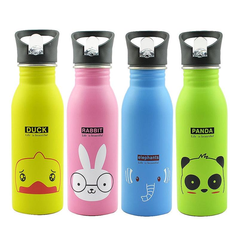 500ml Cute Baby Water Cup Leak Proof Bottle With Straw Lid Children School Outdoor Drinking Bottle Training Cup Steel Sports Water Bottle Portable Sports Bottle