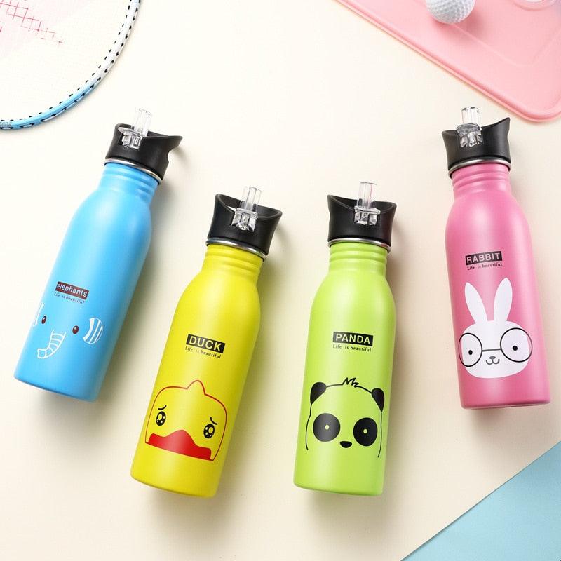 500ml Cute Baby Water Cup Leak Proof Bottle With Straw Lid Children School Outdoor Drinking Bottle Training Cup Steel Sports Water Bottle Portable Sports Bottle