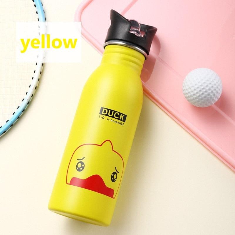 500ml Cute Baby Water Cup Leak Proof Bottle With Straw Lid Children School Outdoor Drinking Bottle Training Cup Steel Sports Water Bottle Portable Sports Bottle