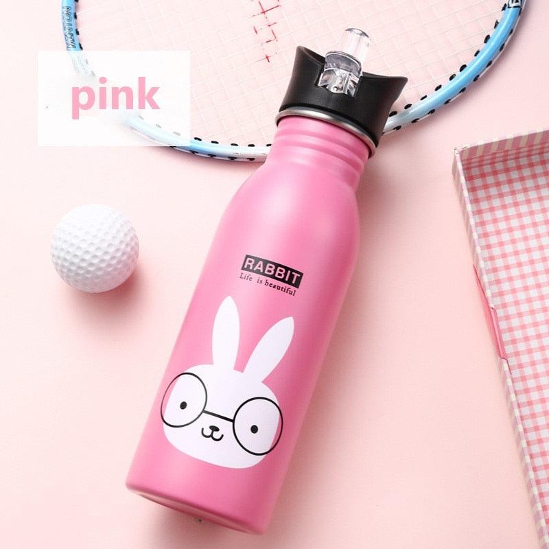 500ml Cute Baby Water Cup Leak Proof Bottle With Straw Lid Children School Outdoor Drinking Bottle Training Cup Steel Sports Water Bottle Portable Sports Bottle