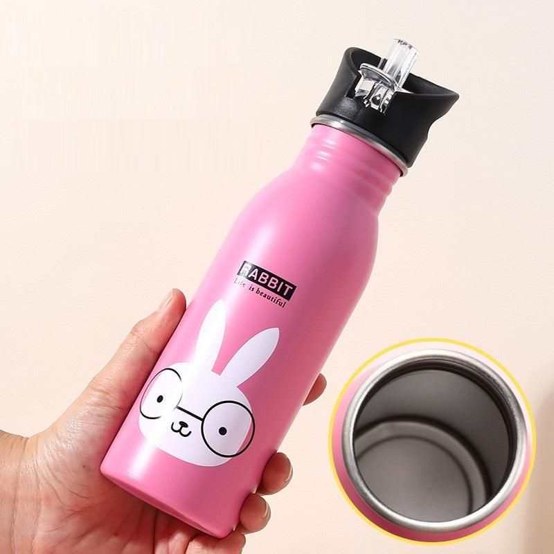 500ml Cute Baby Water Cup Leak Proof Bottle With Straw Lid Children School Outdoor Drinking Bottle Training Cup Steel Sports Water Bottle Portable Sports Bottle