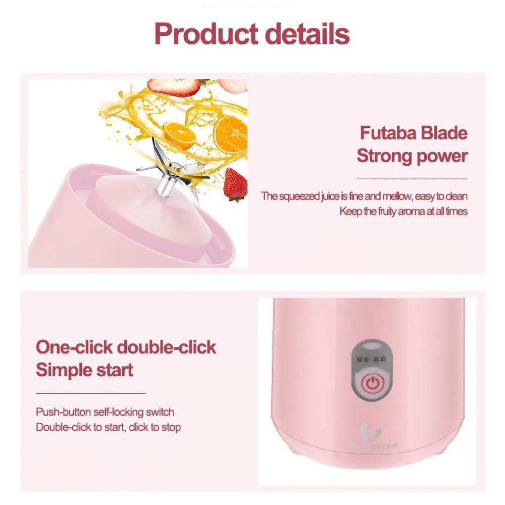 500Ml Portable Blender 6 Blades Usb Rechargeable Fresh Fruit Juice Mixer Electric Shake Cup Cute Blender Smoothie Ice Crush Cup Electric Juicer Machines Stainless Steel Blade for Smoothies Lemon Orange Lime Fruit USB Rechargeable Mixer