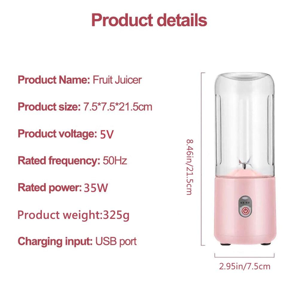 500Ml Portable Blender 6 Blades Usb Rechargeable Fresh Fruit Juice Mixer Electric Shake Cup Cute Blender Smoothie Ice Crush Cup Electric Juicer Machines Stainless Steel Blade for Smoothies Lemon Orange Lime Fruit USB Rechargeable Mixer