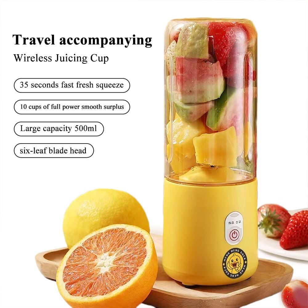 500Ml Portable Blender 6 Blades Usb Rechargeable Fresh Fruit Juice Mixer Electric Shake Cup Cute Blender Smoothie Ice Crush Cup Electric Juicer Machines Stainless Steel Blade for Smoothies Lemon Orange Lime Fruit USB Rechargeable Mixer