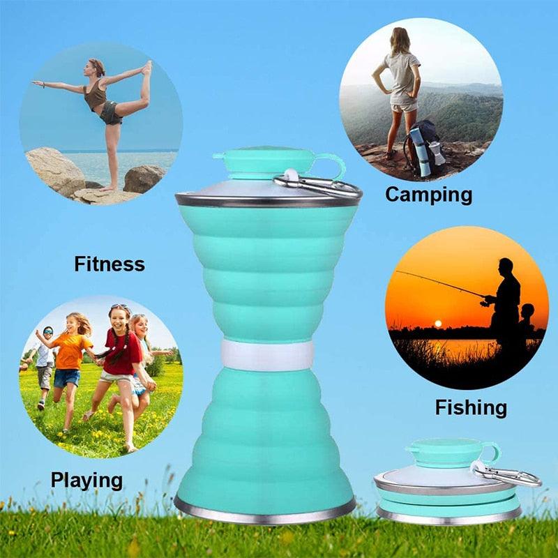 500ML Silicone Water Bottle Cup Foldable Leak Proof Portable Sports Travel Water Bottles For Outdoor Travel Gym Hiking Reuseable BPA Free Folding Water Bottle